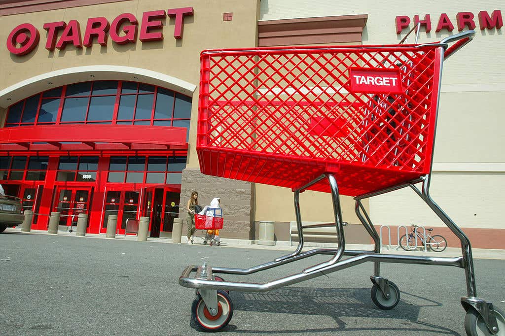 In this photo there's a cart in front of a Target store.