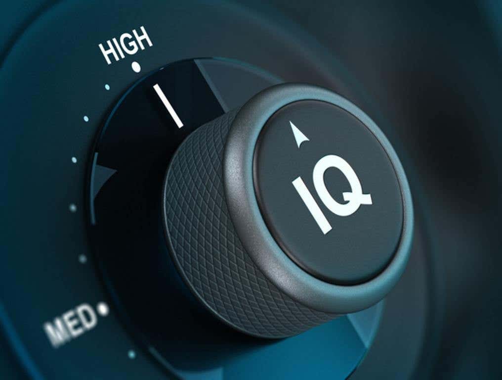 IQ button pointing on hith level, 3d render image vith blue tones and blur effect, high iq concept