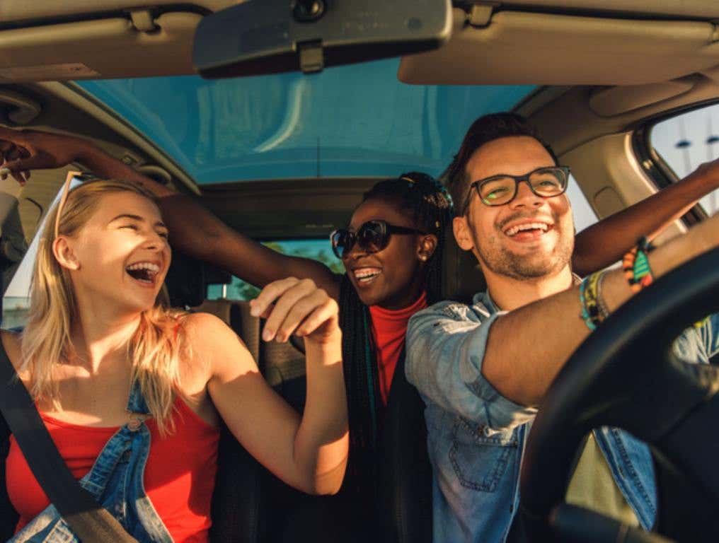 Three friends on a road trip together