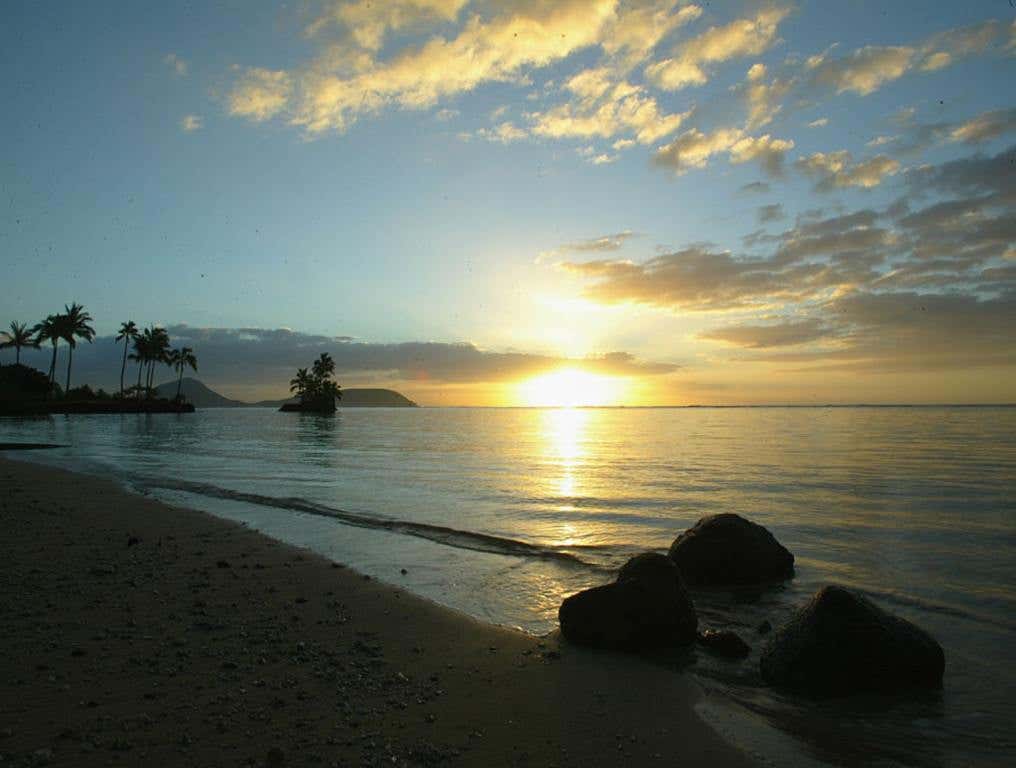 Beach in Hawaii with the sunset in the background. Happiest state in America.