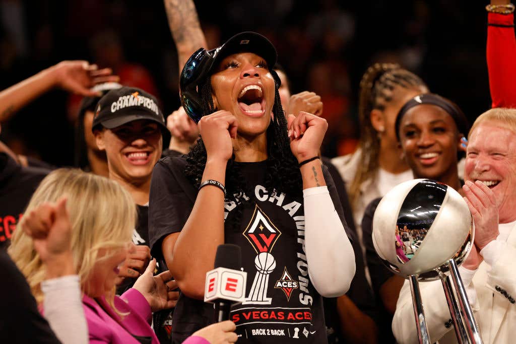 A'ja Wilson of the Las Vegas Aces celebrating a championship. Will The Las Vegas Aces Repeat As WNBA Champions?