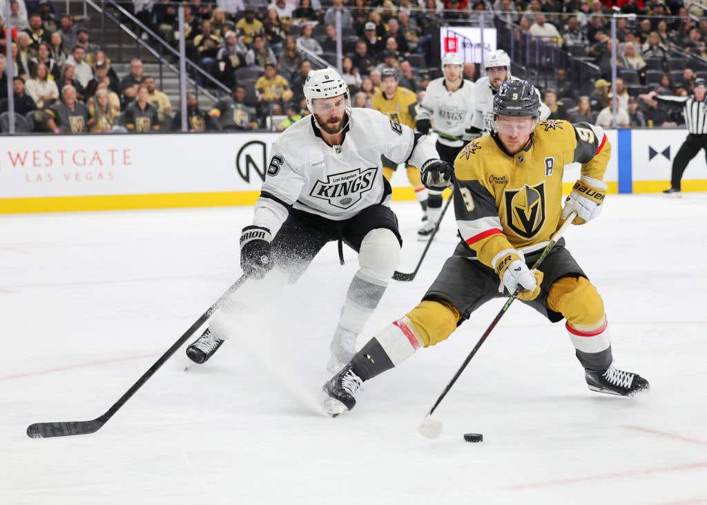 Golden Knights Player on the ice vs the Los Angeles kings